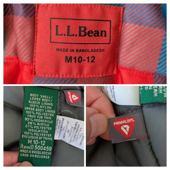 L.L.Bean Snow Insulated Jacket Boys M 10-12 Orange Primaloft Outdoors Thermal - Picture 4 of 8